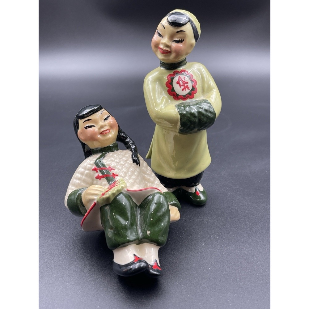 Ceramic Arts Studio Hudson WI Asian Boy Girl Figurines Pair Vintage